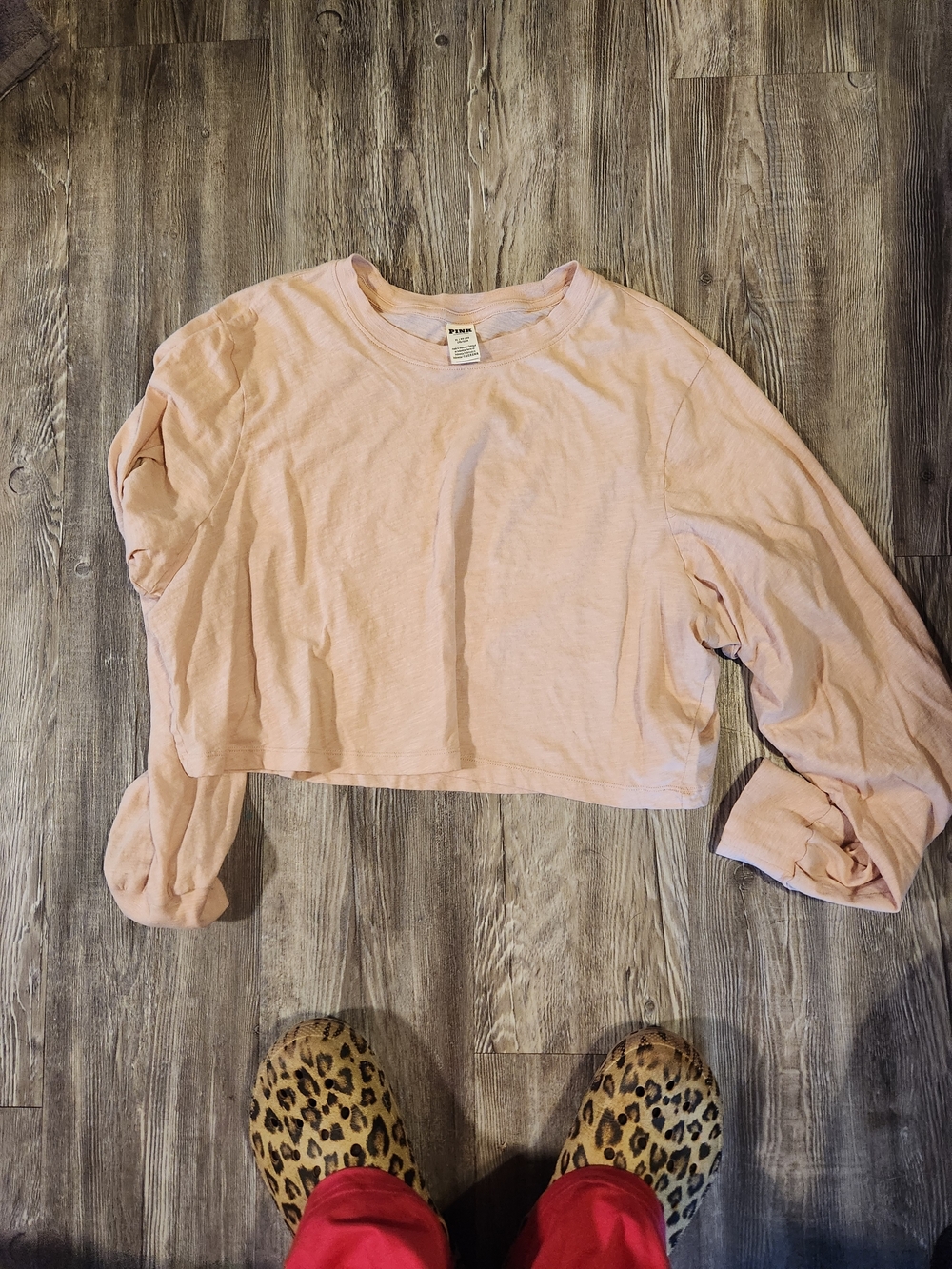 PINK Victoria's Secret Pale Pink Cropped Long-Sleeve Tee